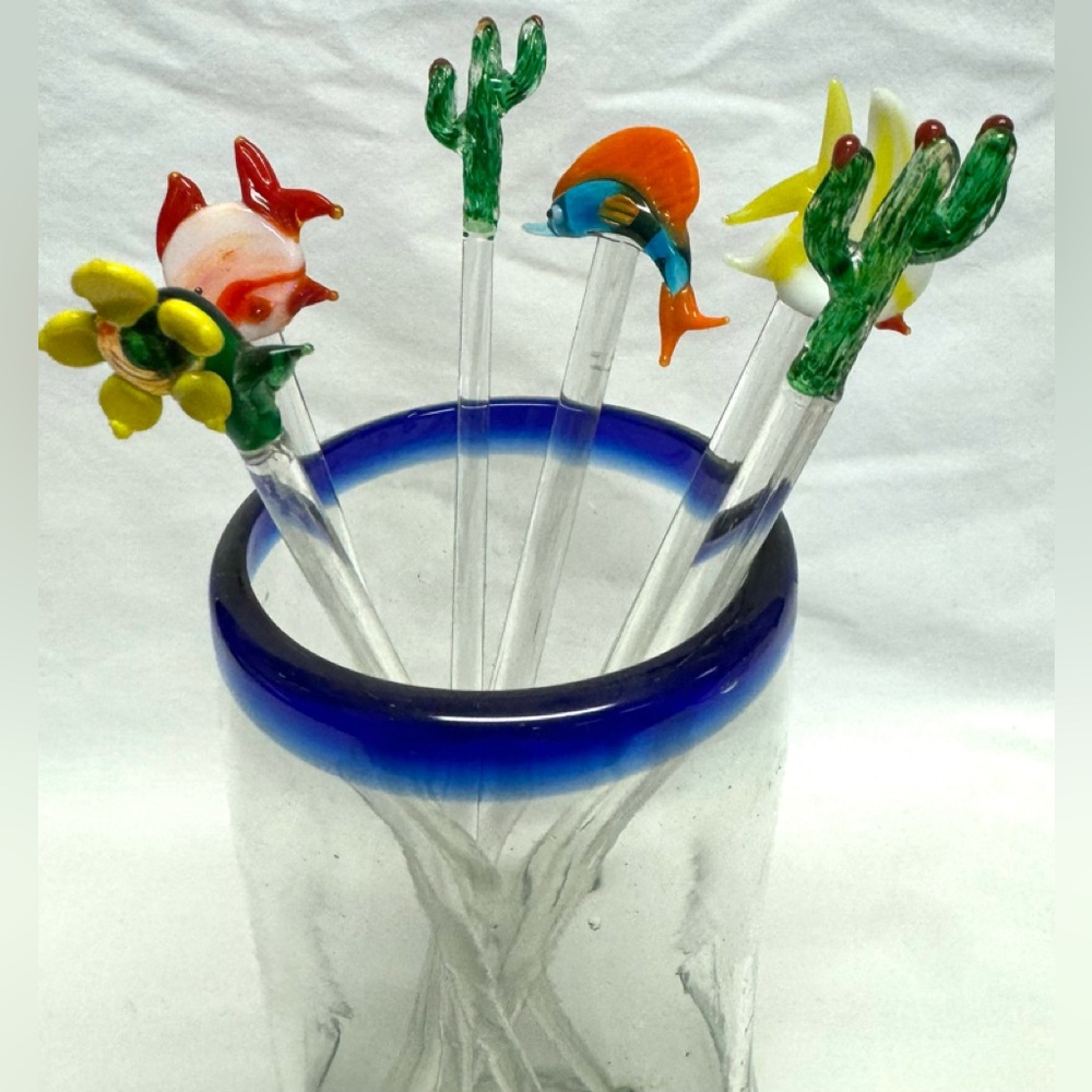 Set of 6 Glass Cocktail Stirring Sticks.